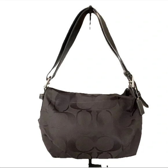 VTG Y2K COACH Signature Jacquard East West Shoulder Bag Purse Monochrome Black - Picture 3 of 14